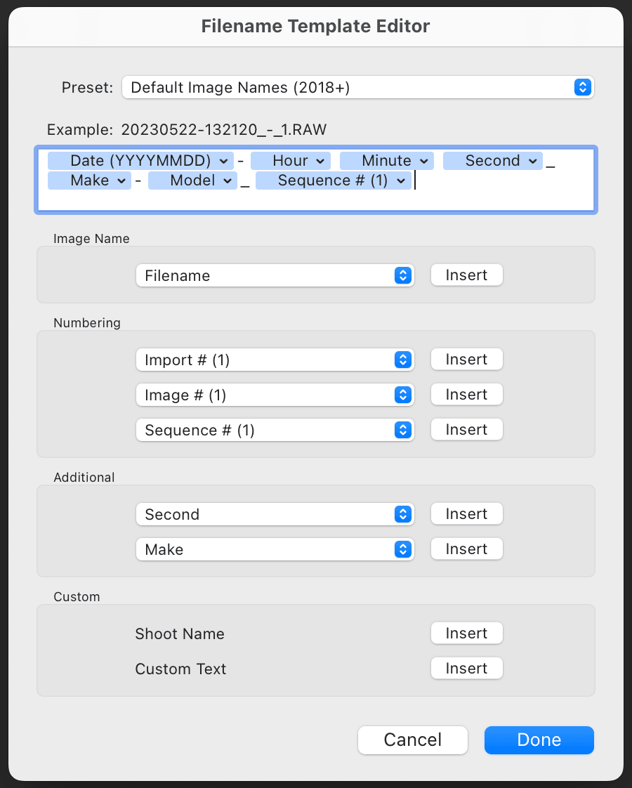 Lightroom Filename Template