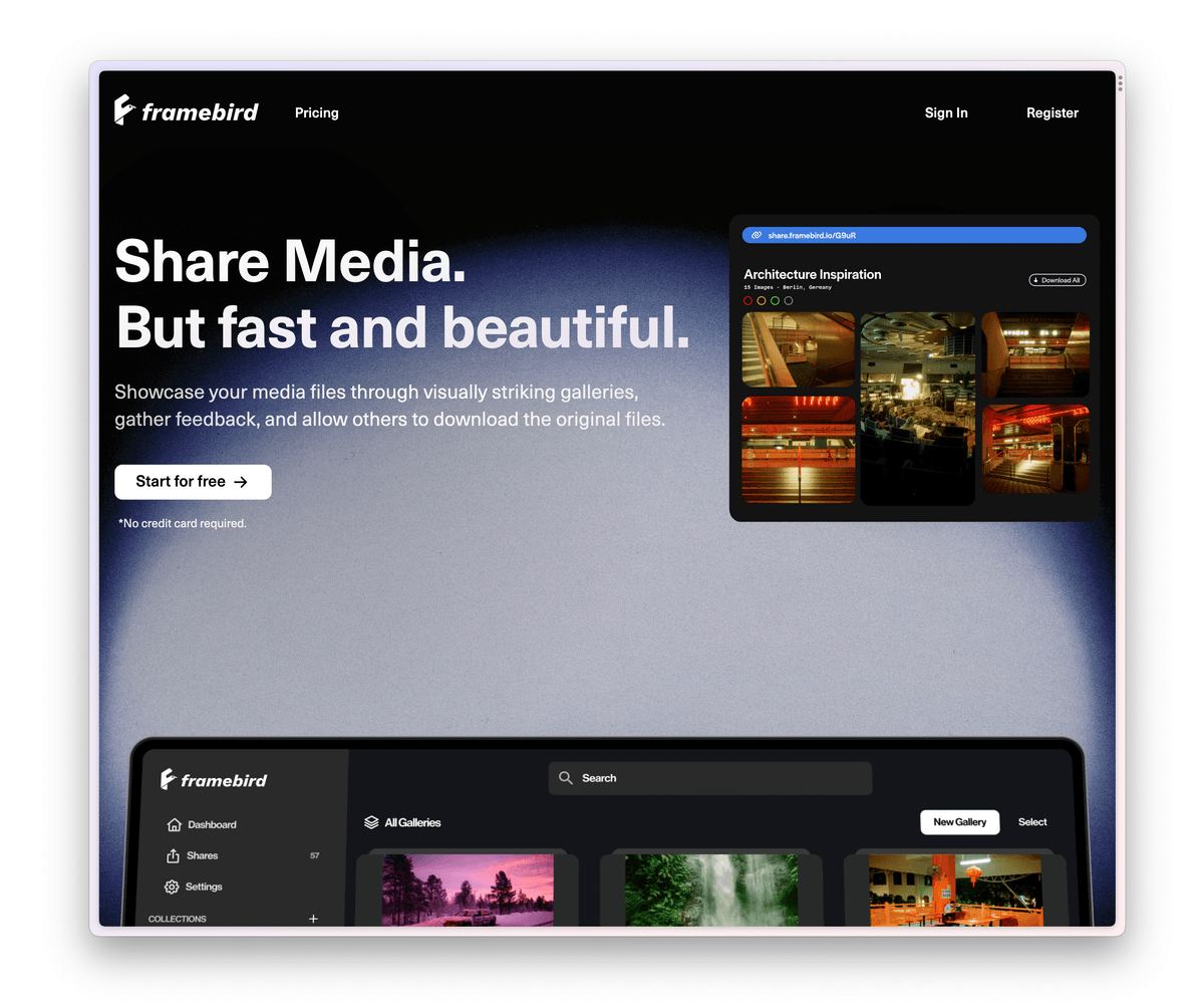 Framebird Landing Page