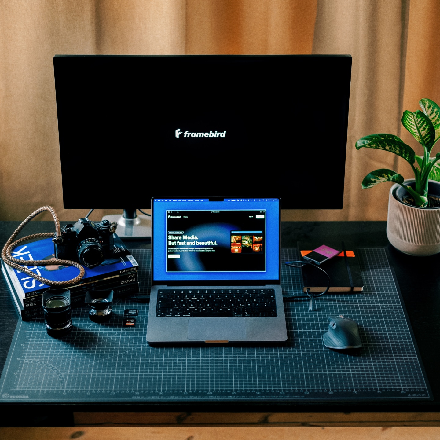 Laptop running Framebird on a Desk