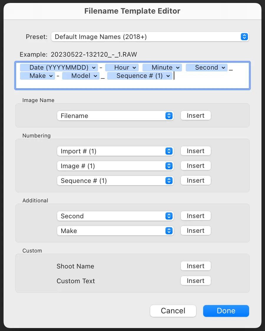 Template Nome File Lightroom