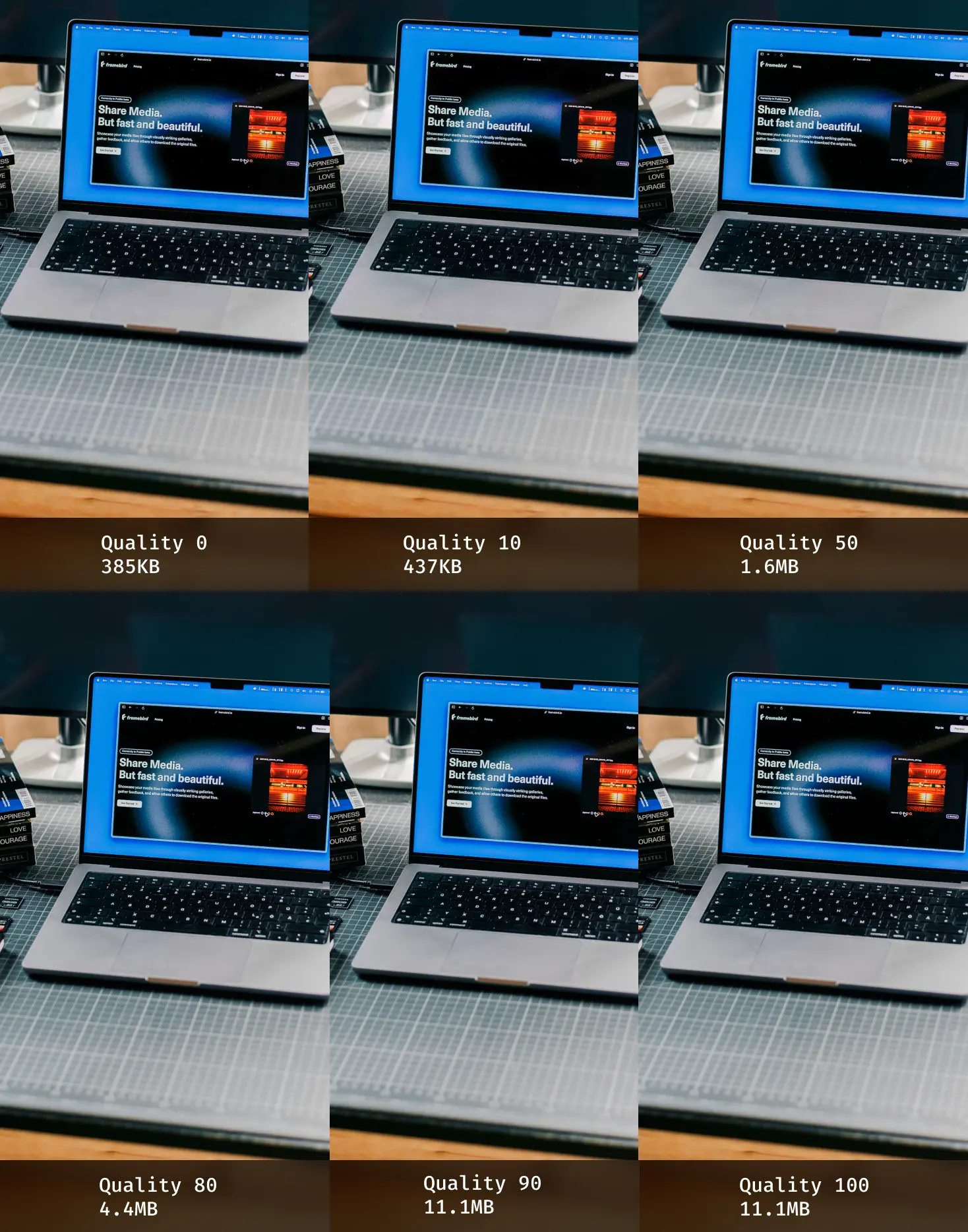 JPEG Quality comparison table from 0 to 100